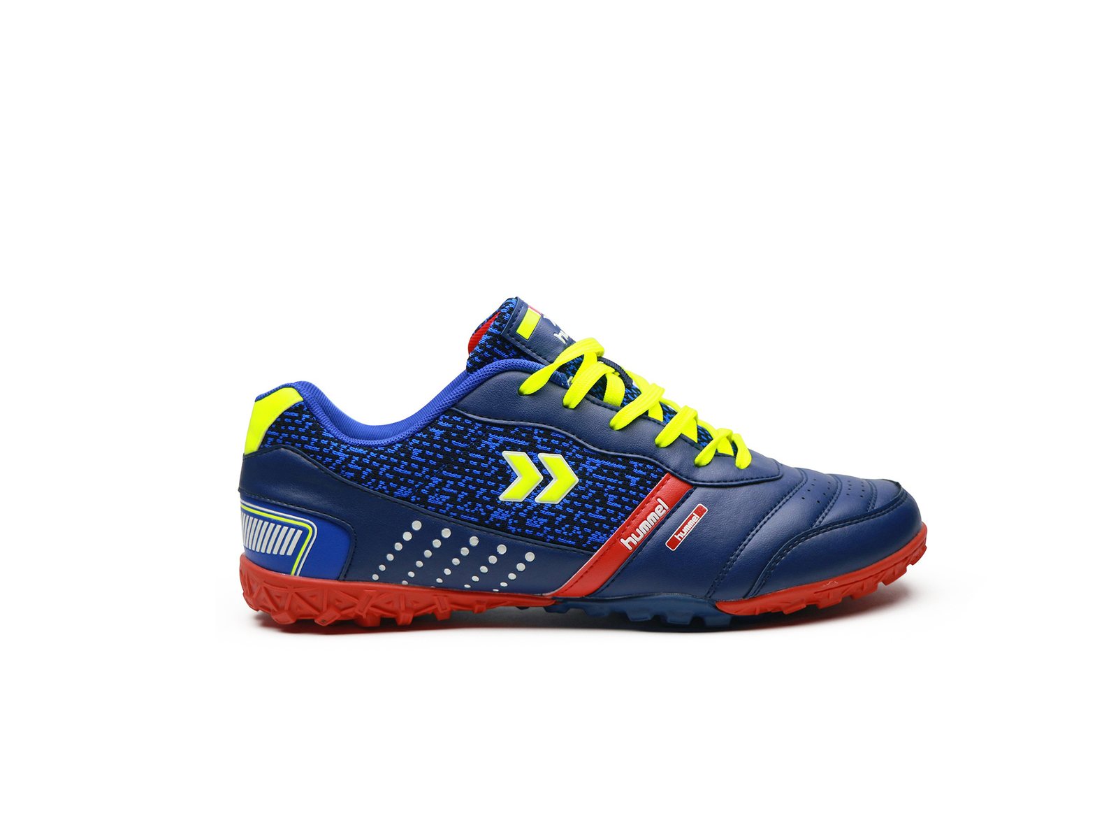 Blue football shoe on white after
